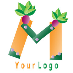 Illustration vector graphic of Letter M logo, with fresh leaf and fruit decoration. simple logo with beautiful colors. good for your personal logo or business