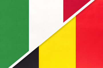 Italy and Belgium, symbol of two national flags from textile. Championship between two European countries.