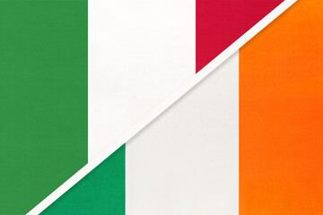 Italy and Ireland, symbol of two national flags from textile. Championship between two European countries.