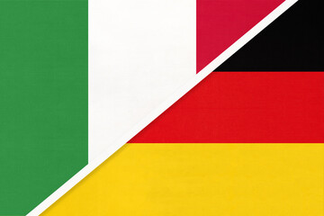 Italy and Germany, symbol of two national flags from textile. Championship between two European countries.