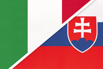 Italy and Slovakia, symbol of two national flags from textile. Championship between two European countries.