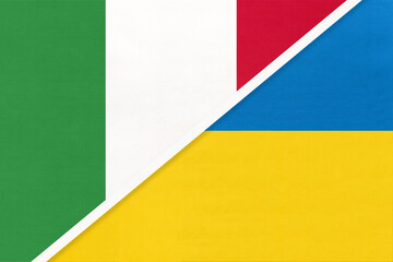 Italy and Ukraine, symbol of two national flags from textile. Championship between two European countries.