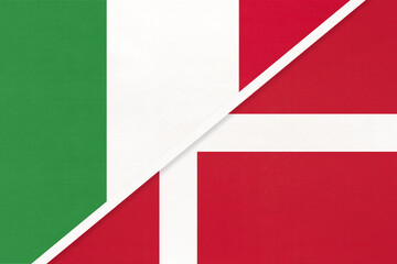 Italy and Denmark, symbol of two national flags from textile. Championship between two European countries.