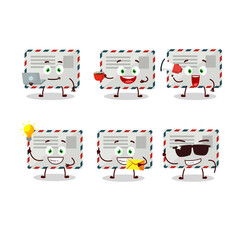 Envelope cartoon character with various types of business emoticons