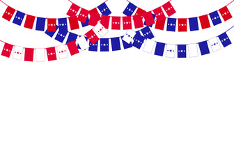 Fototapeta na wymiar The Independence Day concept with red and blue pennants hanging above. Vector illustration. Party invitation with carnival flag garlands with some copy space for your text.