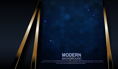 Blue design with gradient, mosaic of polygons, stripes of golden hue