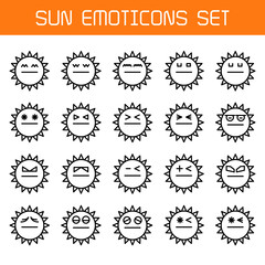sun emoticons icons line set