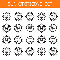sun emoticons icons line set