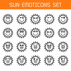 sun emoticons icons line set