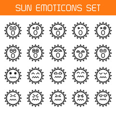 sun emoticons icons line set