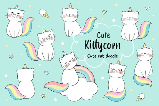 Draw collection cute cat Kittycorn concept.
