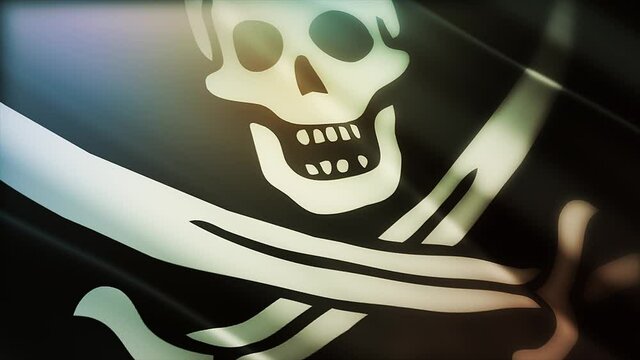 4k Looping Pirate flag Skull with flagpole waving in wind,fully digital rendering,The 3D animation loops at 20 seconds seamless loop background.