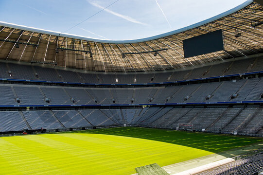 MUNICH, GERMANY - AUG 15, 2017: Allianz Arena, A Football Stadium With A 75,000 Seating Capacity,  A Home For FC Bayern M.