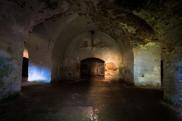 Basement of Daugavpils fortress in colors and black and white