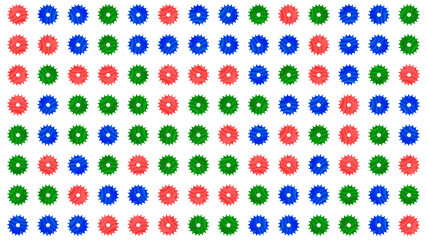Modern moving gears icons forming colorful pattern over white background.