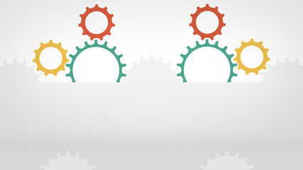 Colorful cogs accurately turning together like one integrated mechanism.