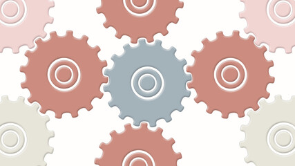 Modern moving gears icons forming colorful pattern over white background.