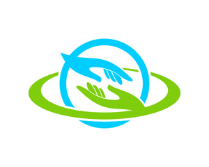 circle and swoosh with hand care inside