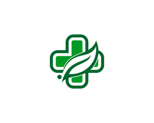 Medical logo with green leaf in the middle
