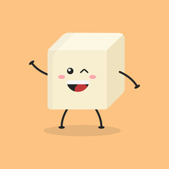 Cute Flat Cartoon Tofu Illustration. Vector illustration of cute tofu with a smiling expression. Cute tofu mascot design