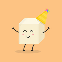 Cute Flat Cartoon Tofu Illustration. Vector illustration of cute tofu with a smiling expression. Cute tofu mascot design