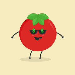 Cute Flat Cartoon Tomato Illustration. Vector illustration of cute tomato with a smiling expression. Cute tomato mascot design