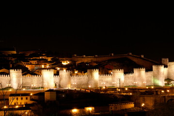Night view of walled Avila city