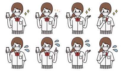 学生 女性 スマートフォン マスク イラスト