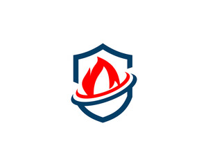 Shield with fire and swoosh