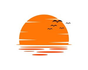 Sunset with flying birds