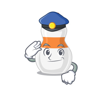 A handsome Police officer cartoon picture of body lotion with a blue hat