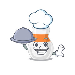 mascot character style of body lotion chef serving dinner on tray