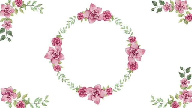 watercolor flowered round frame (wreath) animation