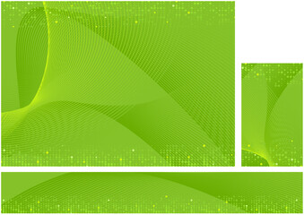 Vector Dynamic Hi-tech Abstract Background Set - Green Illustration with Colored Lines and Halftone Effect for Background and Banner and Business Card, Vector
