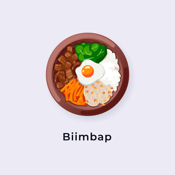 Delicious Bibimbap / Korean Mixed Rice vector illustration from top view, South Korea dish vector