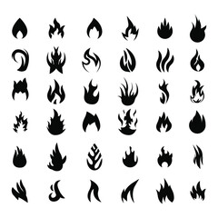 Obraz na płótnie Canvas Set Black Collection Fire Flame Symbol Vector Icon Design Style