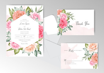 Beautiful Floral wedding invitation card with Watercolor creamy