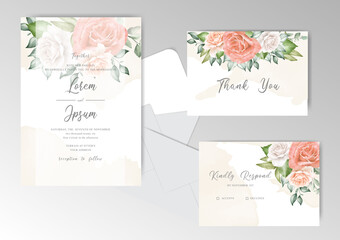 Fototapeta na wymiar Beautiful Floral wedding invitation card with Watercolor creamy