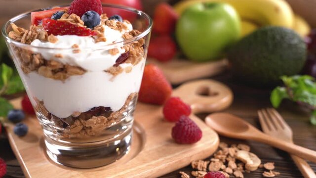 Yogurt with granola and fruits