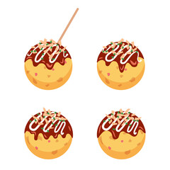 ソース、マヨネーズ、鰹節、青のりのかかった丸いたこ焼き　４種類のセット