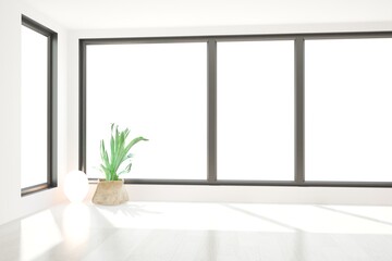 modern empty room with lamp and plant interior design. 3D illustration