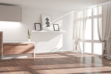Obraz na płótnie Canvas modern room with cupboard,plants and curtains interior design. 3D illustration