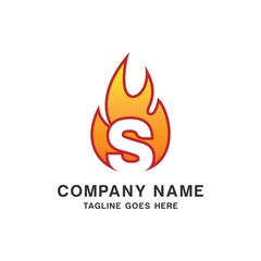 Initial Letter S with Flame Fire Logo Design Template
