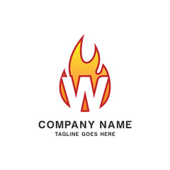 Initial Letter W with Flame Fire Logo Design Template