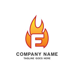 Initial Letter E with Flame Fire Logo Design Template
