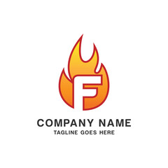 Initial Letter F with Flame Fire Logo Design Template