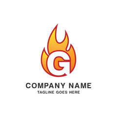 Initial Letter G with Flame Fire Logo Design Template