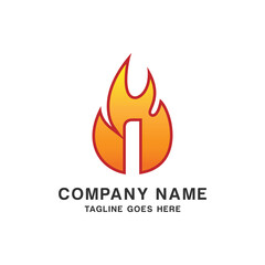 Initial Letter I with Flame Fire Logo Design Template