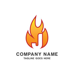 Initial Letter J with Flame Fire Logo Design Template