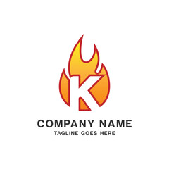 Initial Letter K with Flame Fire Logo Design Template